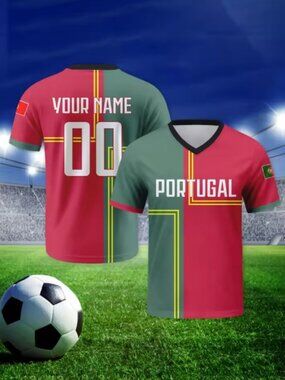 Portugal Soccer Fan Jersey - Red Green Colorblock